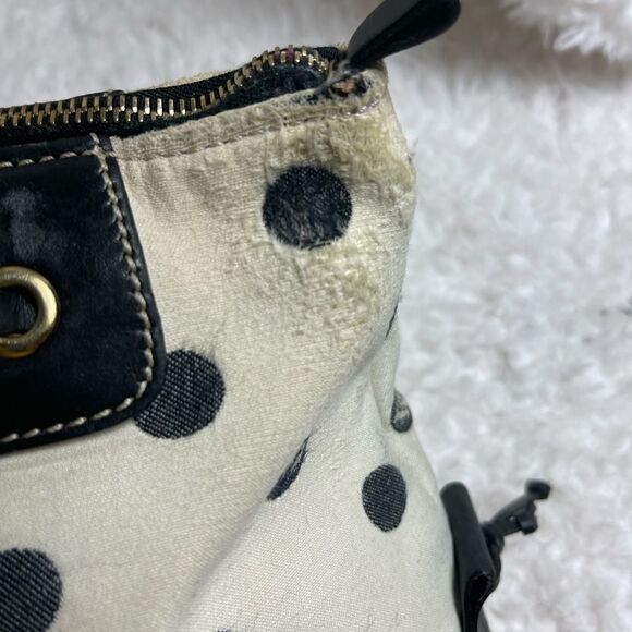 Dooney & Bourke off white & black polka dots shoulder bag ,black leather trims - Picture 15 of 16
